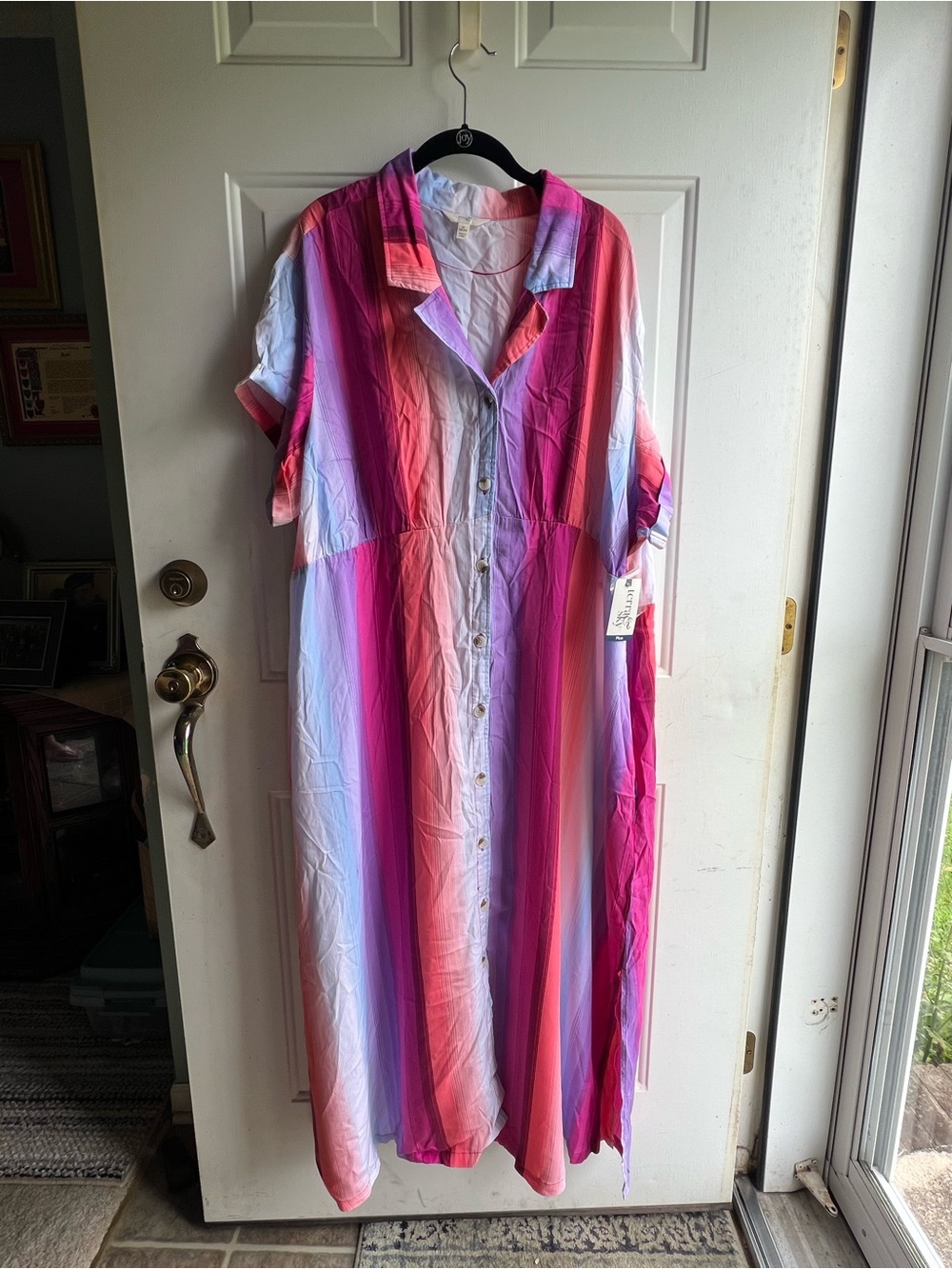 Terra & Sky Pink, Purple and Coral Ombre Maxi Shirt Dress